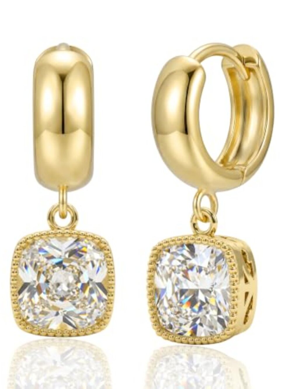 Gold Dangle Ears for Women - 14K Gold Plated‎ Birthstone Drop Hoop Ears
